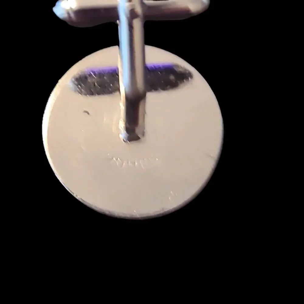 Vintage Silver Tone Disc‎ & Rhinestone Swank Men's Cufflinks